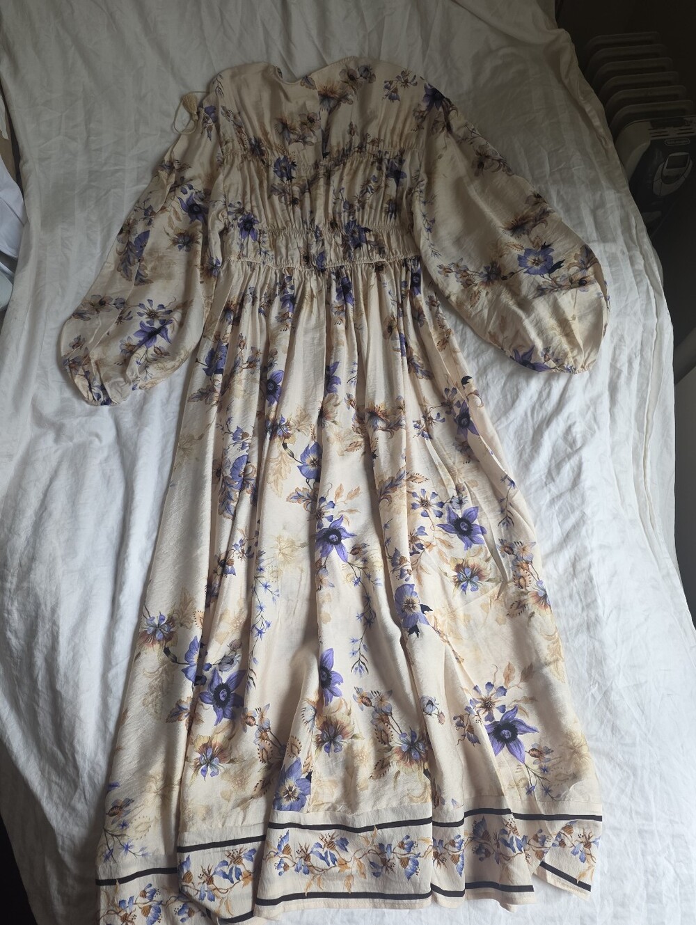 H&M Floral Printed Tie-detail Maxi Dress Beige/floral Lilac Blue Bnwt - Picture 12 of 13